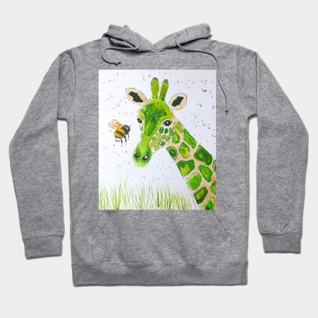 Cute Green Giraffe and a Bumble bee Hoodie by Casimirasquirkyart